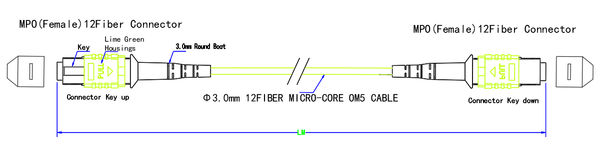 MPO(F)-MPO(F) MM OM5 12F 3.0mm LSZH Lemon Green Fiber Optic Cable