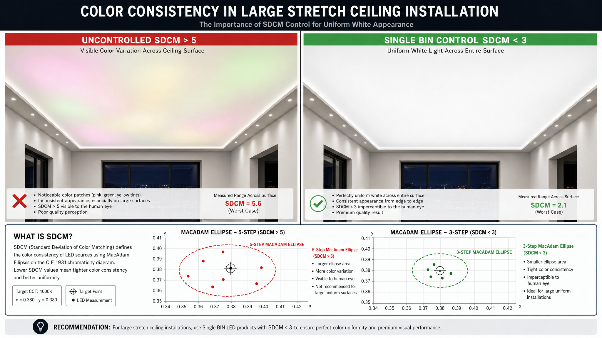 MacAdam 3-step LED strip for stretch ceiling