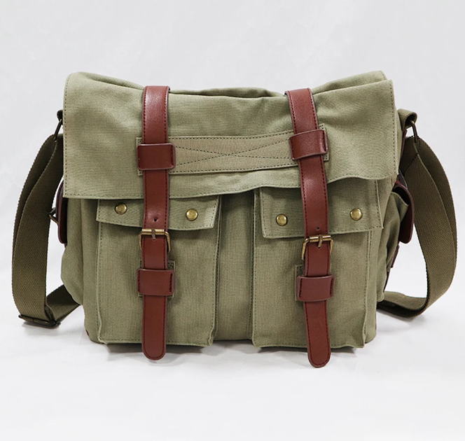 Vintage Military Leather Canvas Laptop Bag Messenger Bags