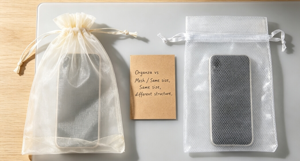 Organza bags vs mesh bags, transparency difference display