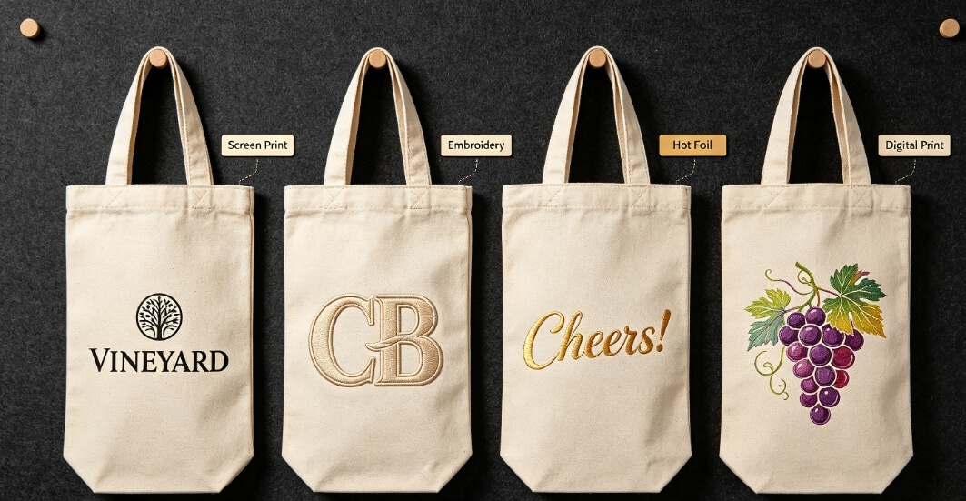 wine gift bag bottle shape fit comparison, Bordeaux Burgundy champagne wine carrier size reference