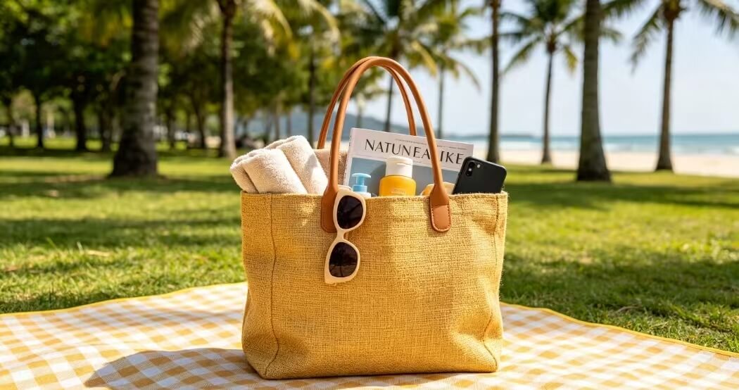 Roomy jute bag crochet for family picnic and outdoor trips