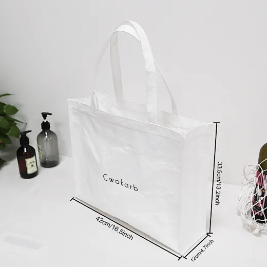 The tyvek shopping bag is a great eco-friendly and reusable option for grocery shopping.