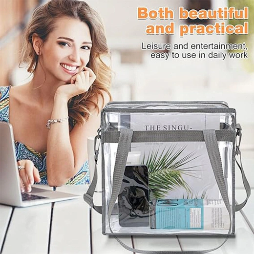 A chic and durable transparent PVC handbag that adds a touch of contemporary style.