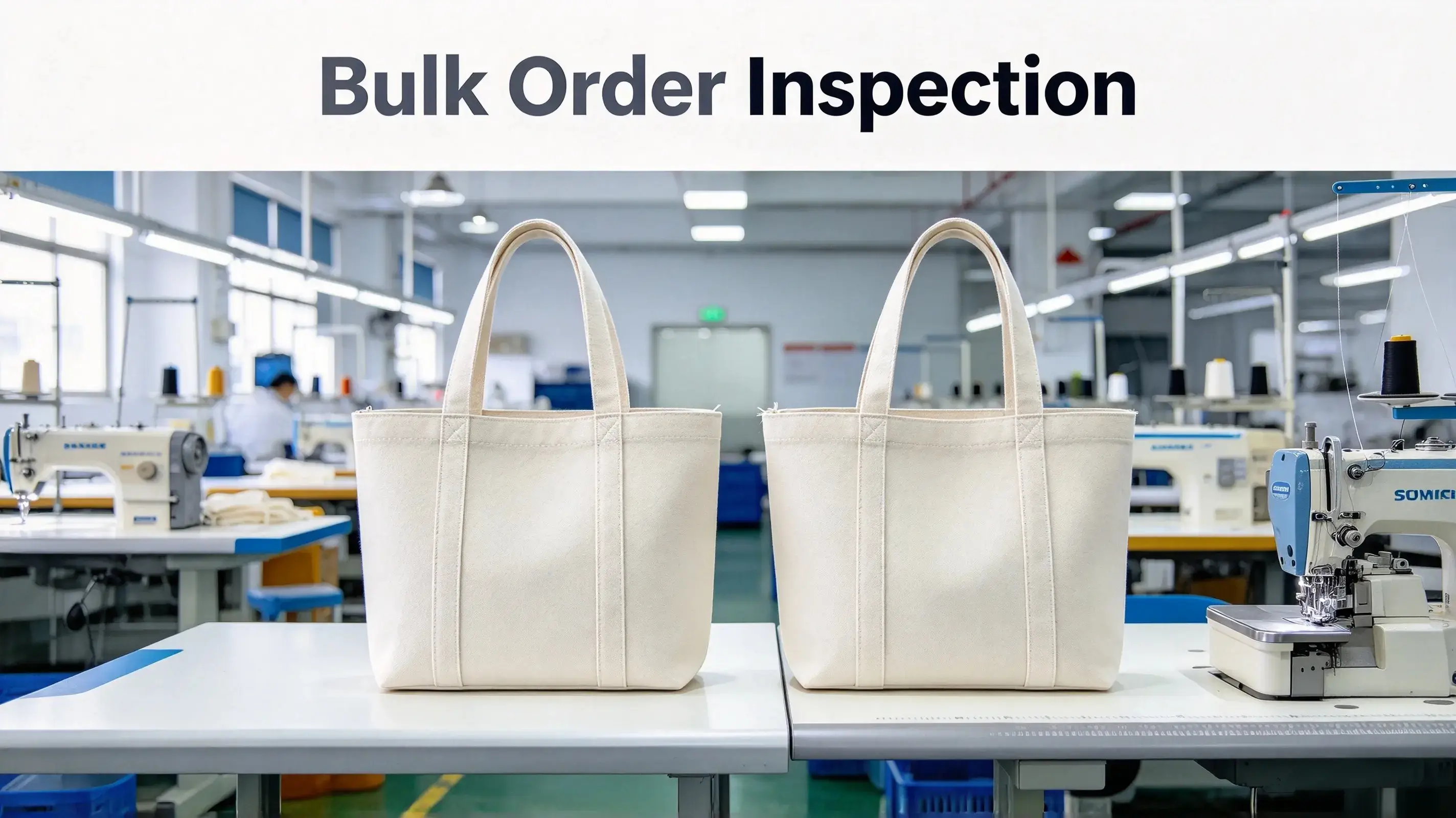 Two canvas bag samples for bulk order quality inspection