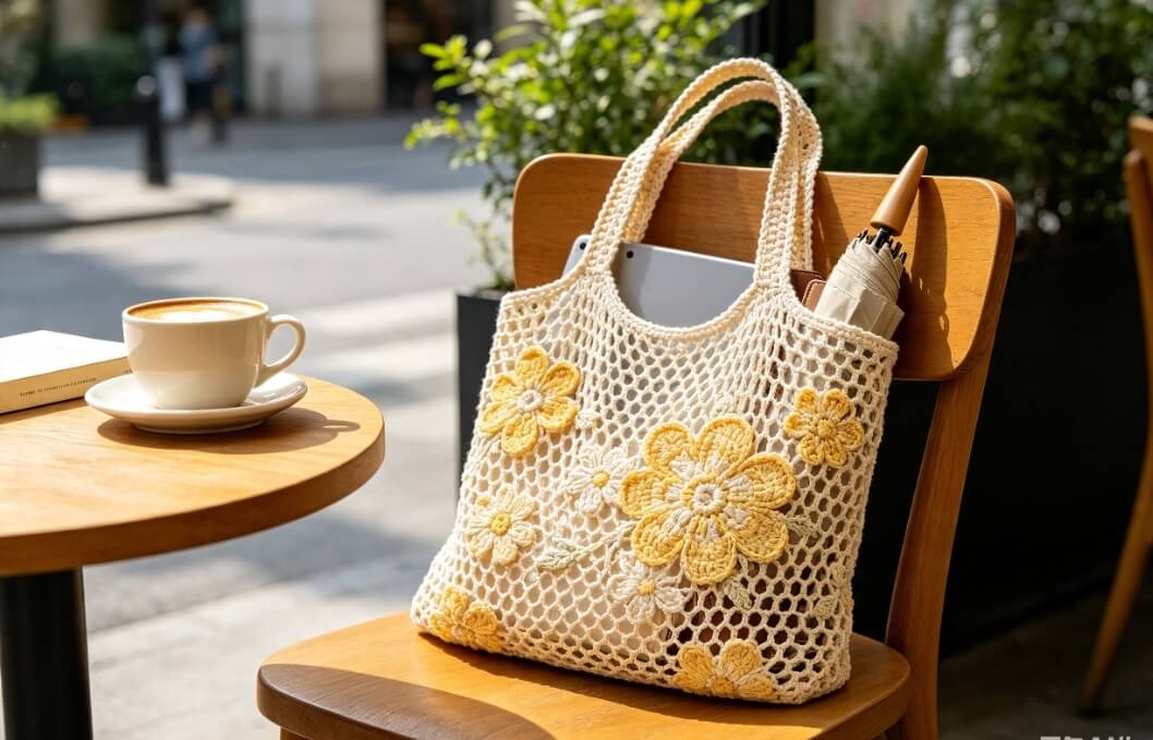 Handmade crochet mesh tote bags for casual urban everyday carry