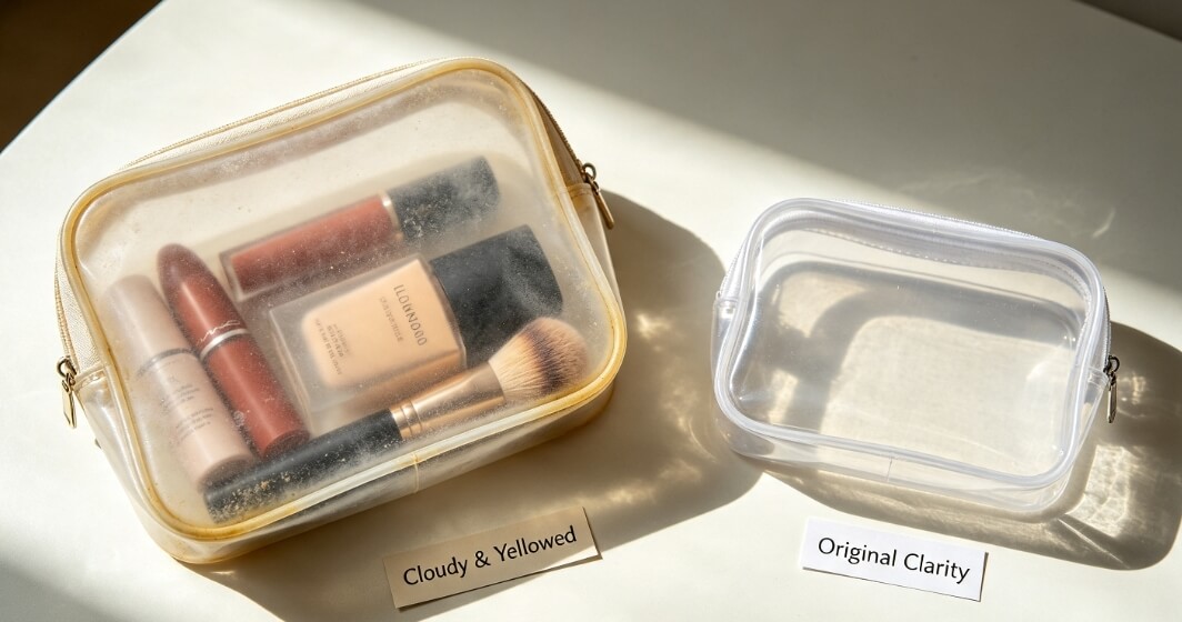 Clear vinyl or pvc bag will turn cloudy and yellow after prolonged use