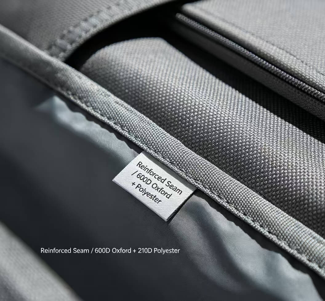 Reinforced seam construction for mixed-weight oxford polyester bag production