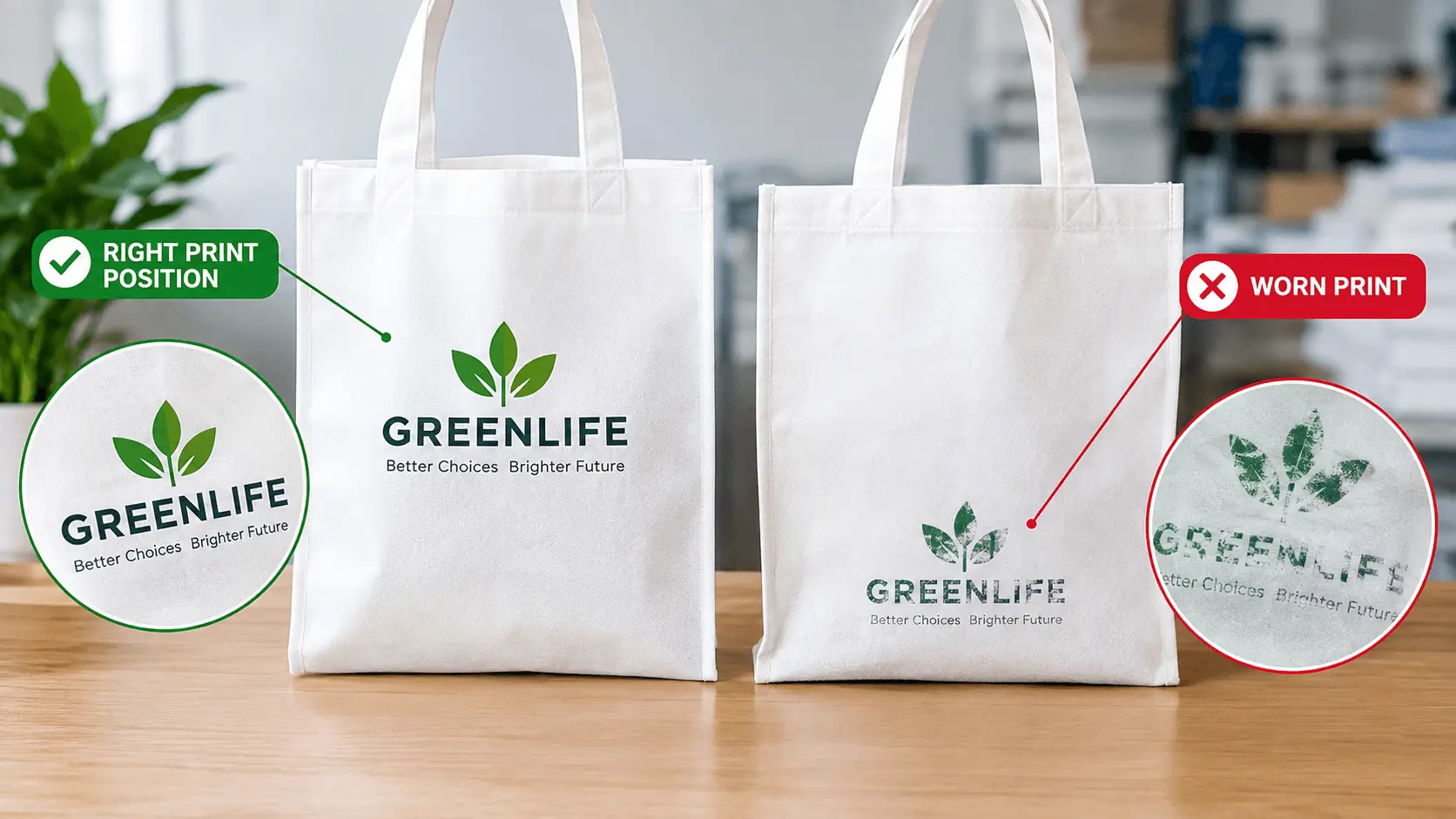 Non-woven tote bags with properly placed logos stay clearer and last longer.