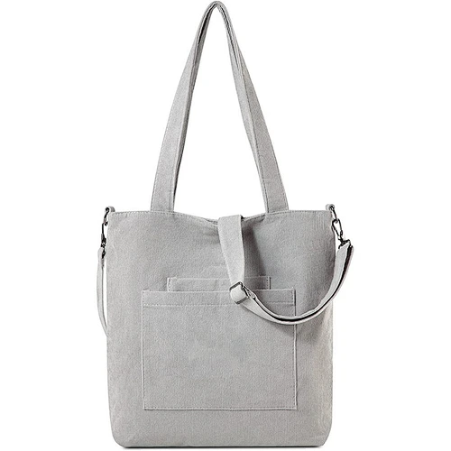 grey corduroy tote bag