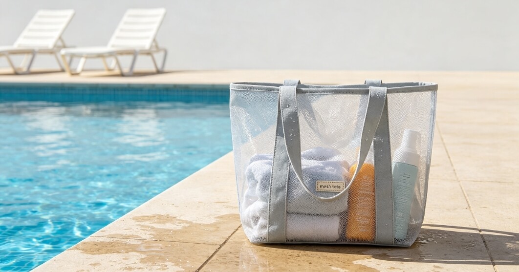 Spacious breathable mesh tote bags perfect for pool and summer outdoor use