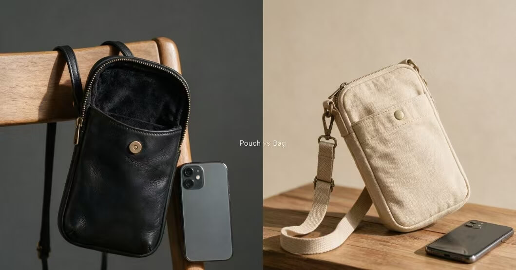 Compact leather phone pouch solves wasted space in oversized tote bags