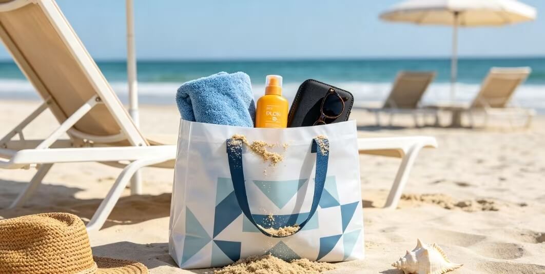 Matte coated bag pp for beach storage, outdoor seaside usage