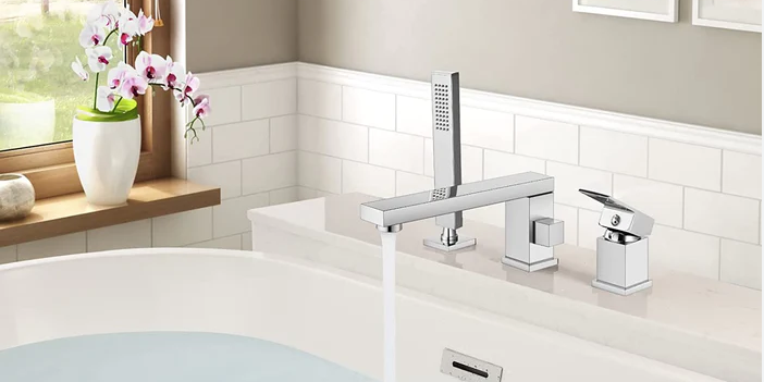 single handle deck mount tub faucet