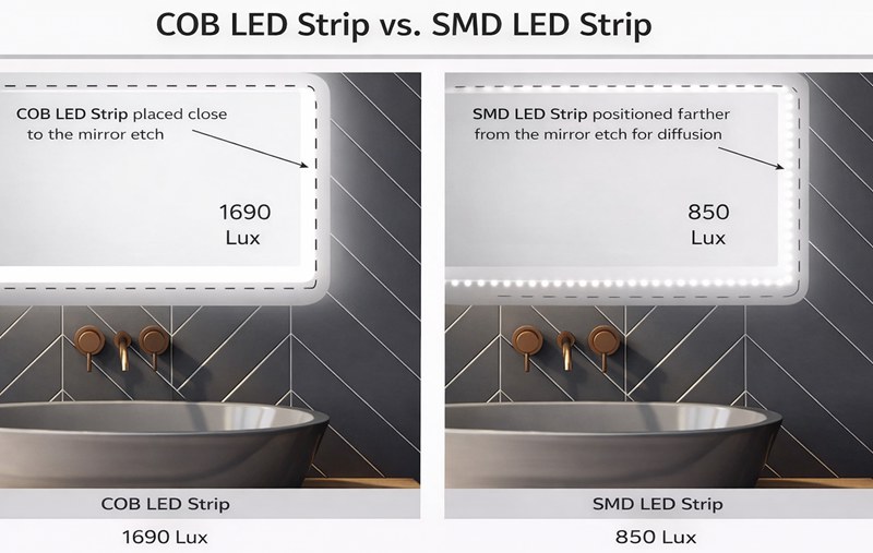 SMD与COB LED灯带的亮度对比