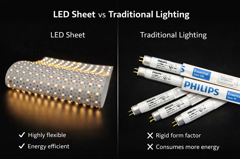 LED-Lichtplatten im Vergleich zu herkömmlicher Beleuchtung