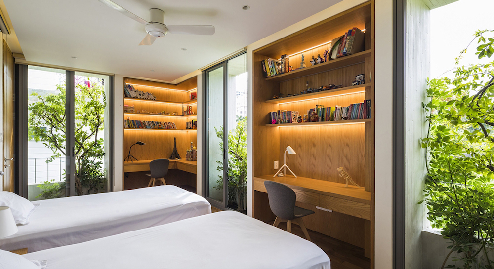 led strip light at bookshelf