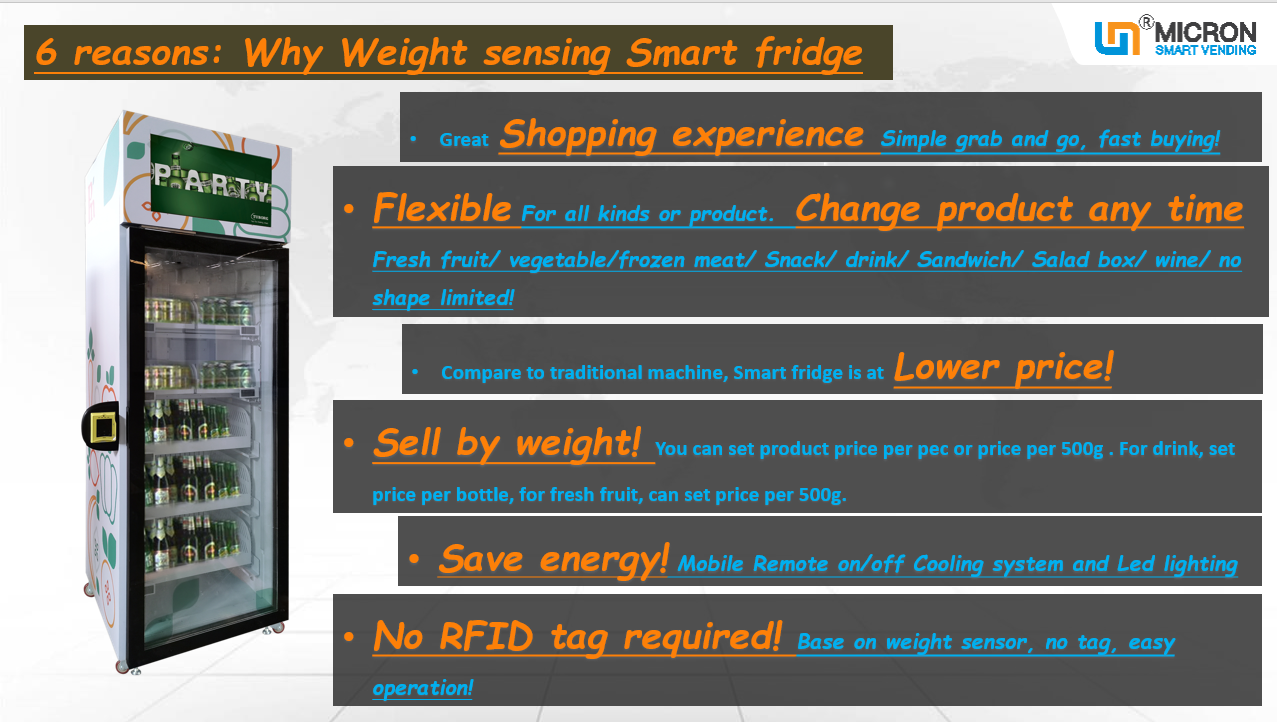 weight sensing smart fridge vending machine