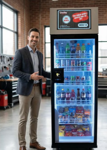 This smart ai fridge is very convenient to sell snacks and drinks.