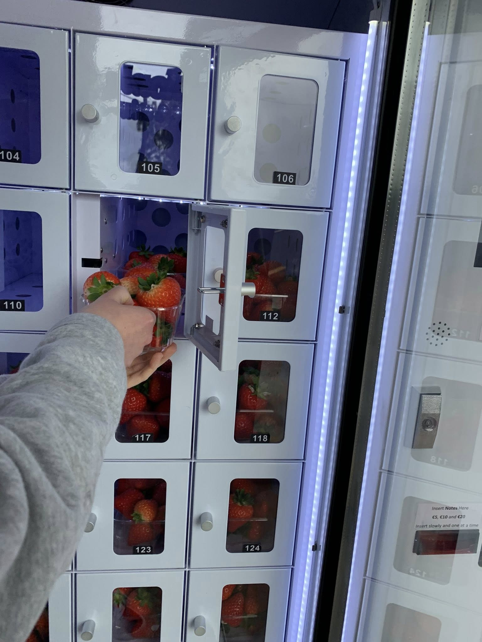 This fresh fruit vending machine is suitable for selling strawberries.