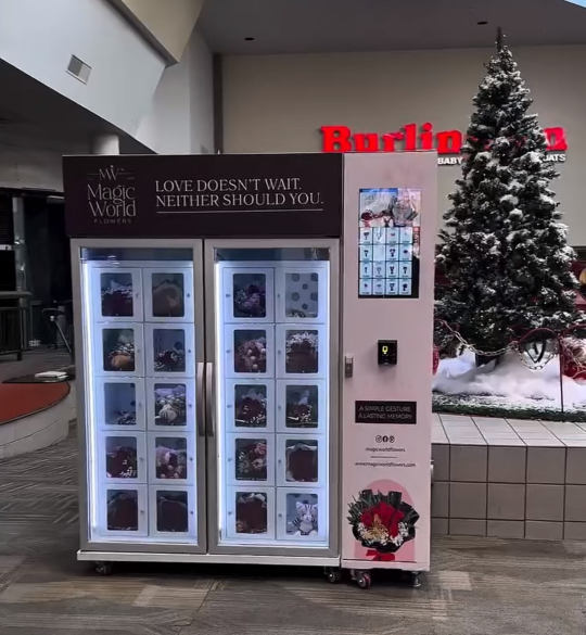 A USA customer placed a flower vending machine in a shopping mall.