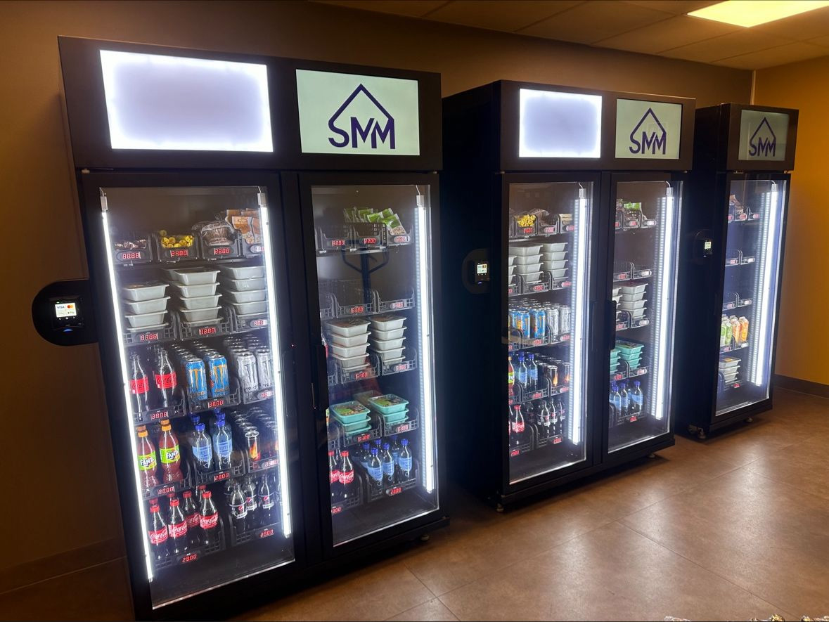 This food vending machine is suitable for selling boxed meal and drinks.