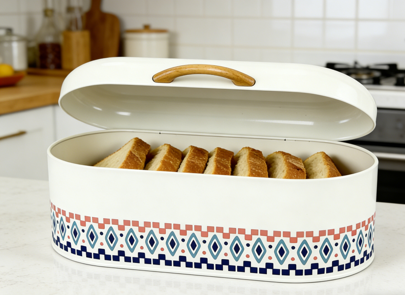picture of galvanized plate bread box storing bread