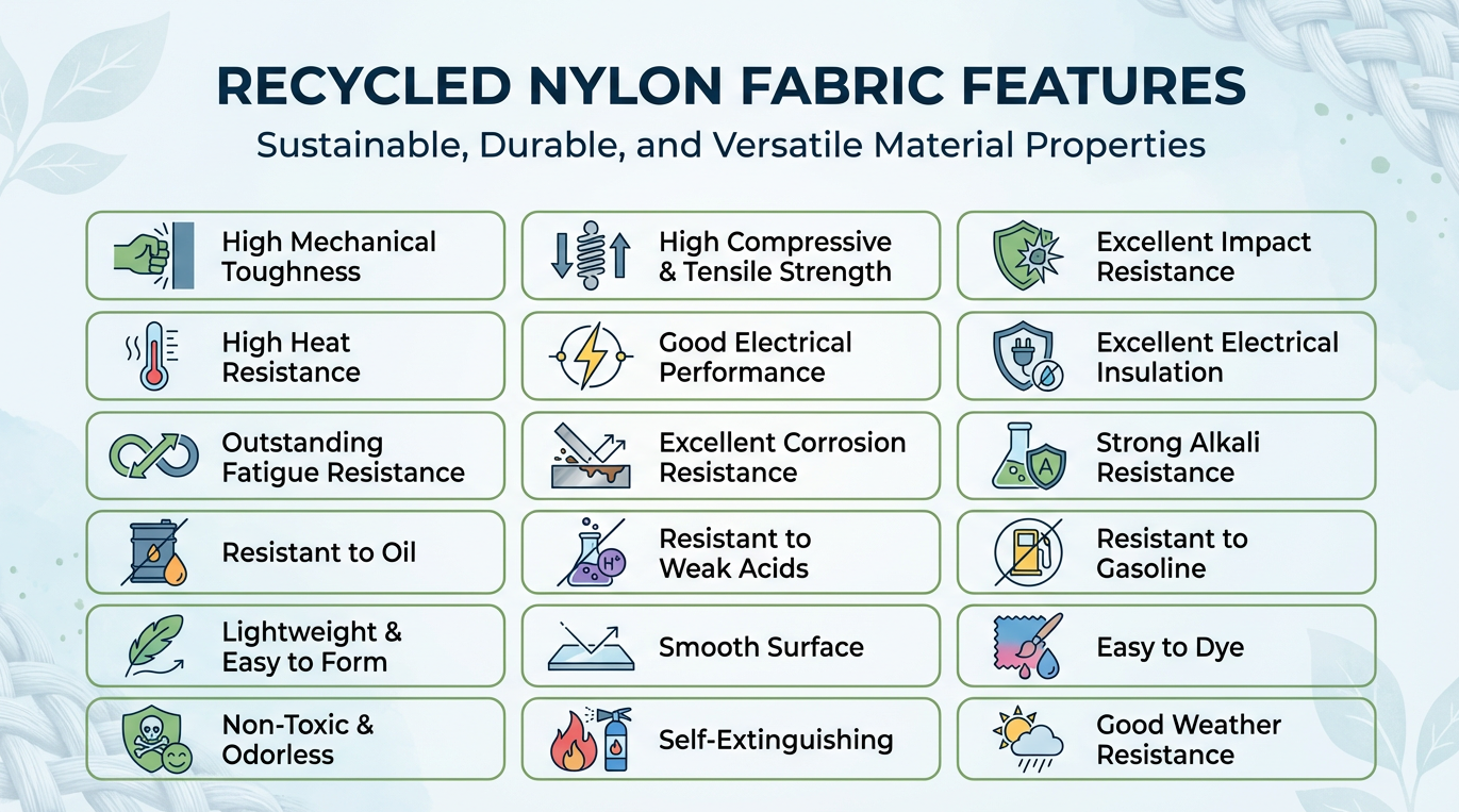 Recycled nylon fabric features