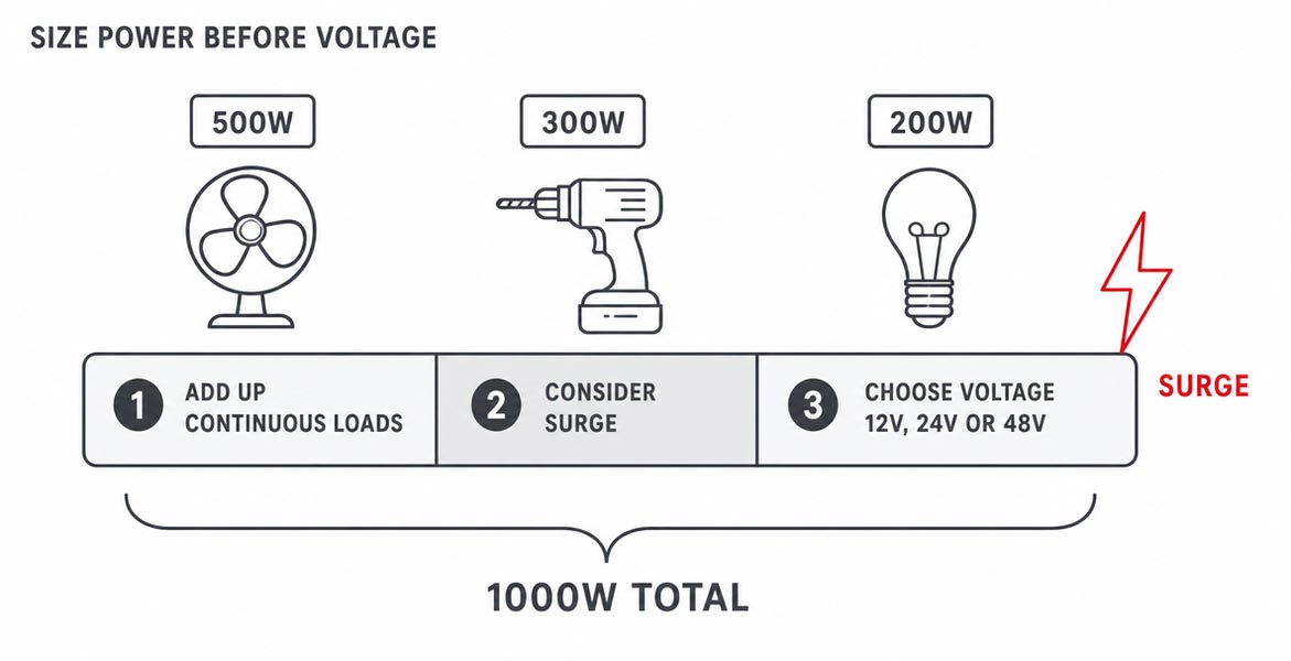 Size the power before choosing the voltage