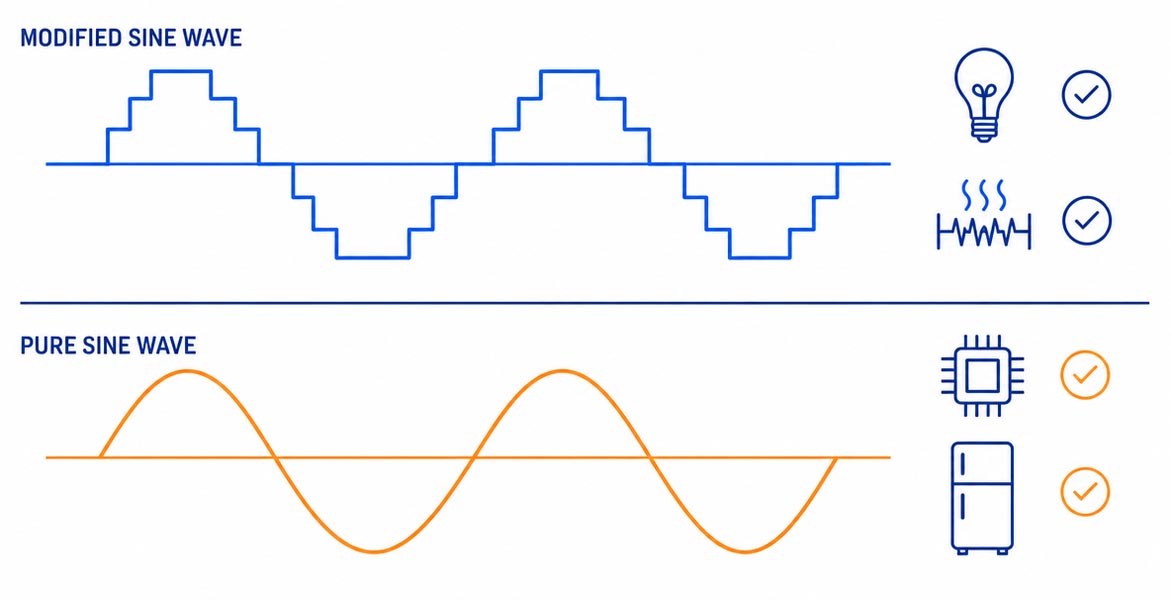 Modified sine wave vs pure sine wave comparison