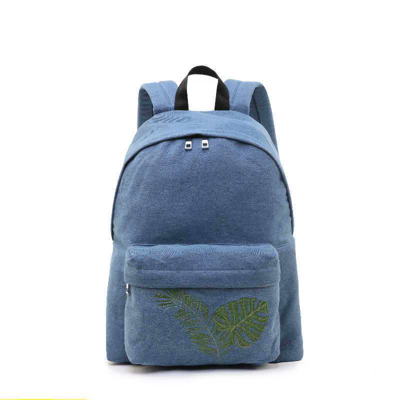 Embroidered denim backpack with flower