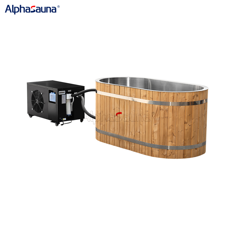 wooden cold plunge tub