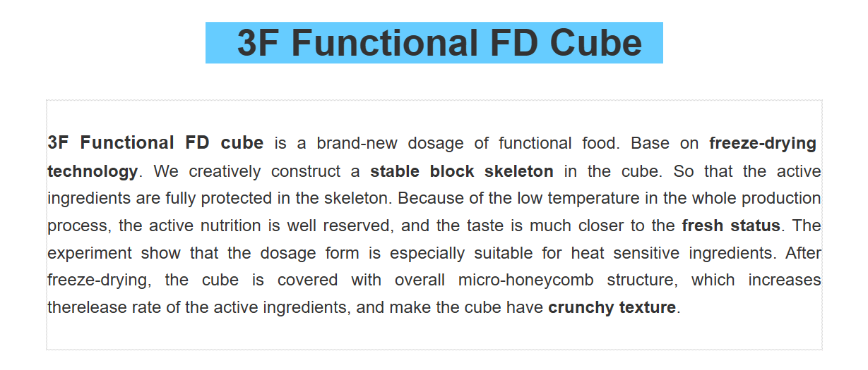 3F Functional Freeze Dried Cube