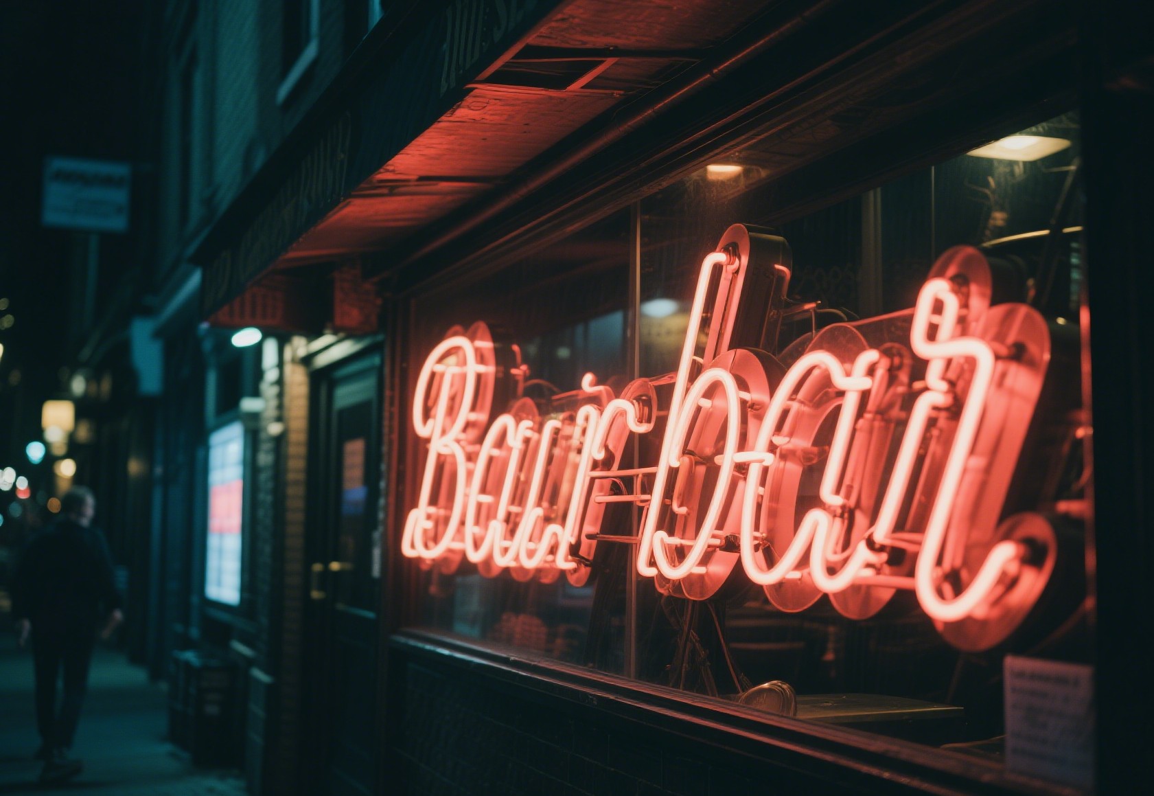 Traditional neon lights mounted on glass panels
