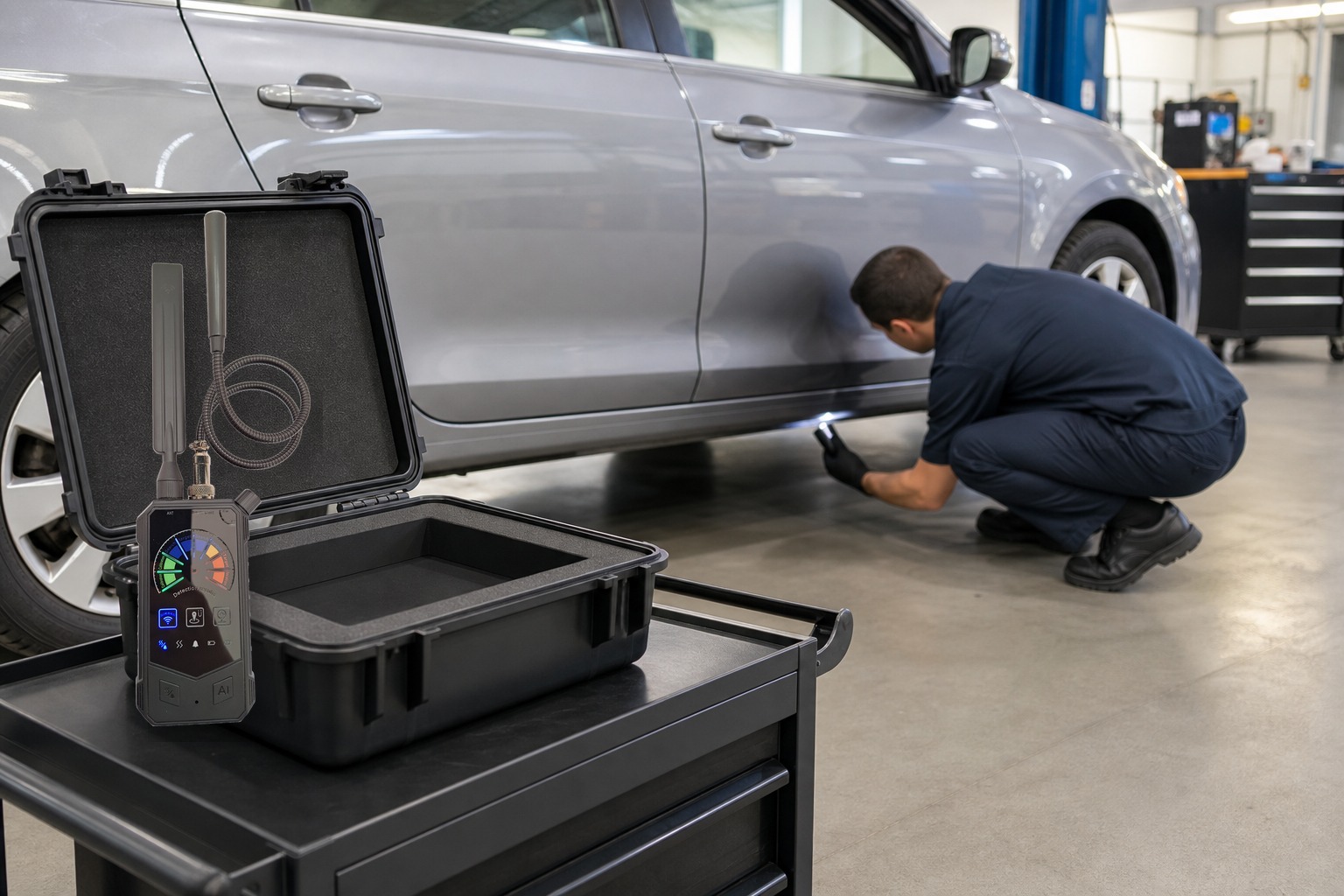 Real EL-DE012 in a fleet inspection kit for an authorized vehicle magnetic-source check