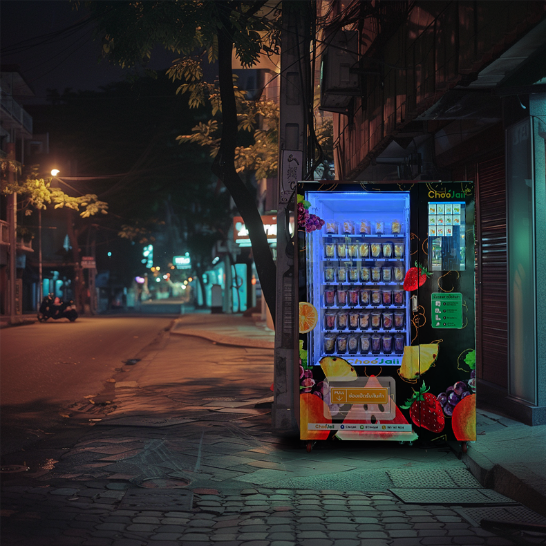 A sliced fruit vending machine in the street