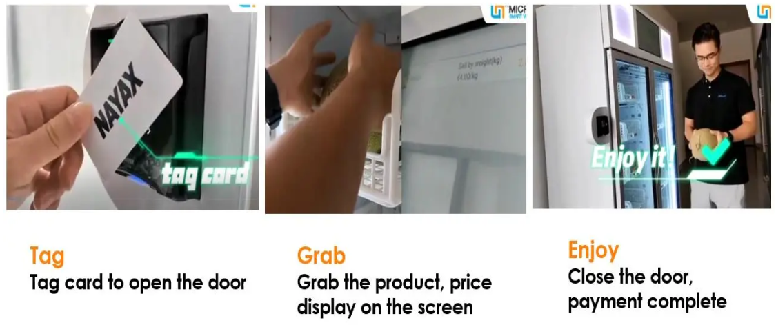 USA: Fruit Snack Drink Vending Machine in USA. Micron Smart Vending shopping flow