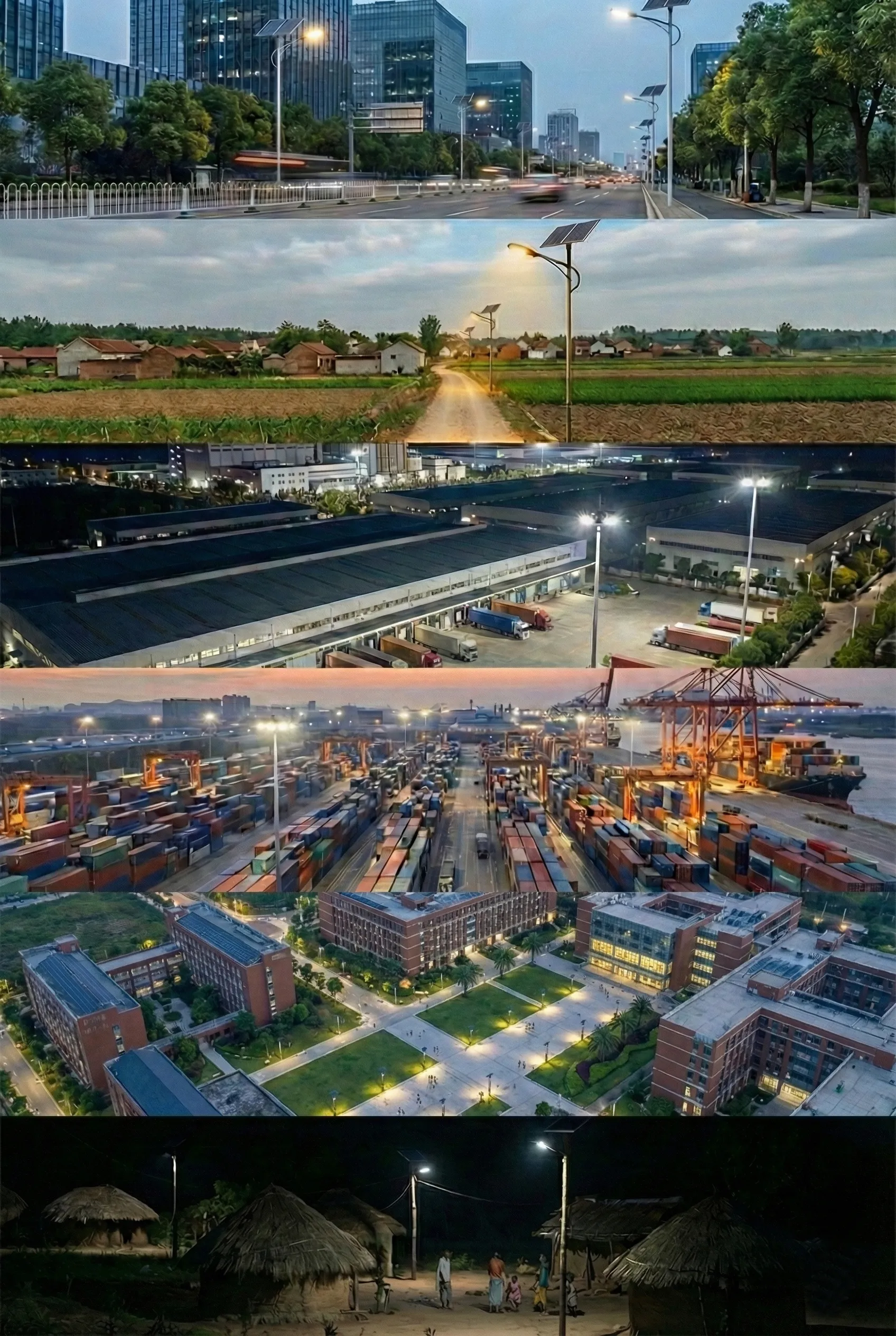 Solar street lighting applications in India: Urban roads, Rural roads, Industrial parks, Logistics zones, Campuses, Off-grid villages