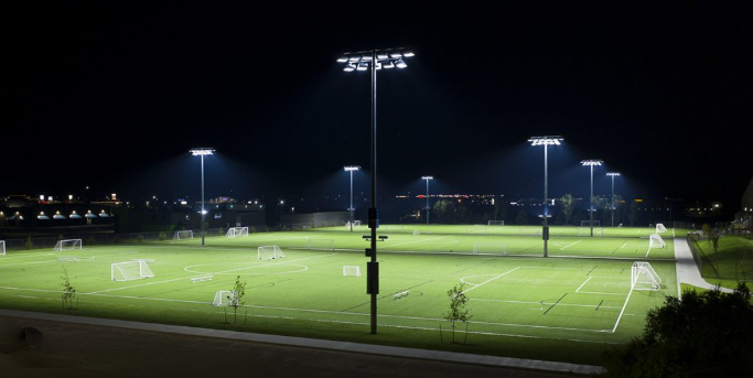 Stadium lighting using solar floodlights