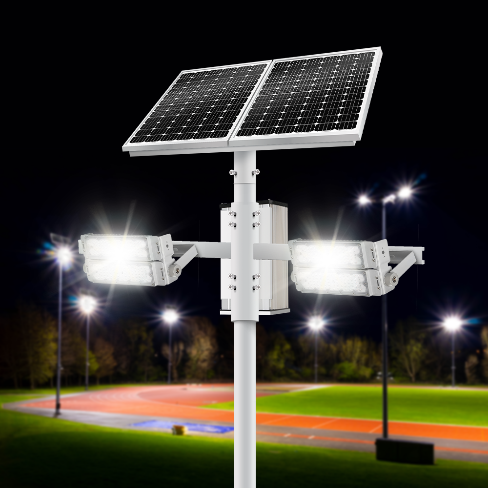 Solar floodlights on the playground
