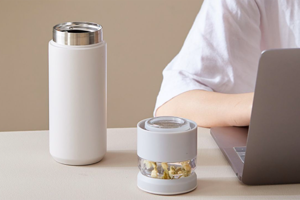 tea in a stainless steel vacuum bottle