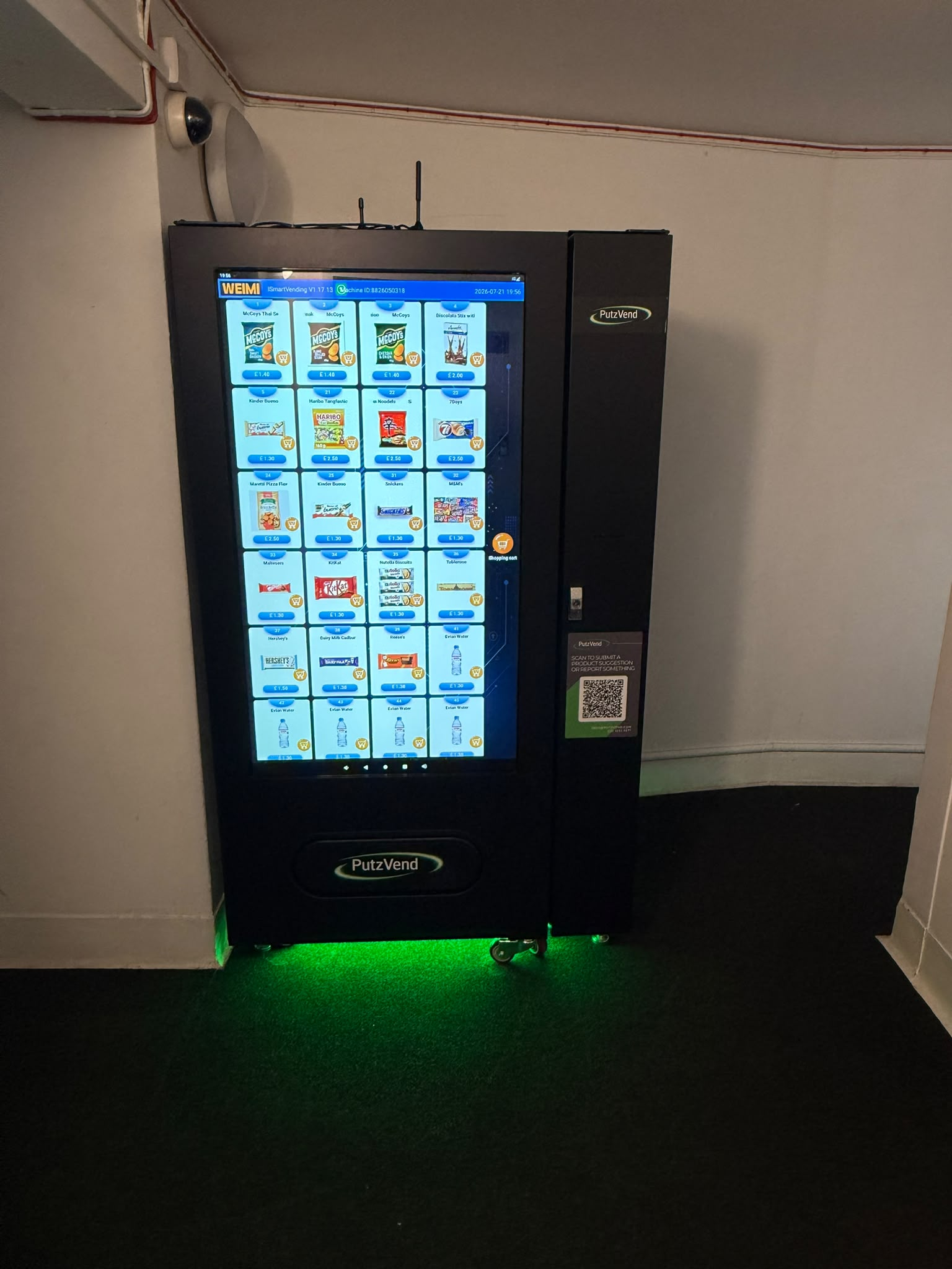 Smart snack and drink vending machine in a UK office building