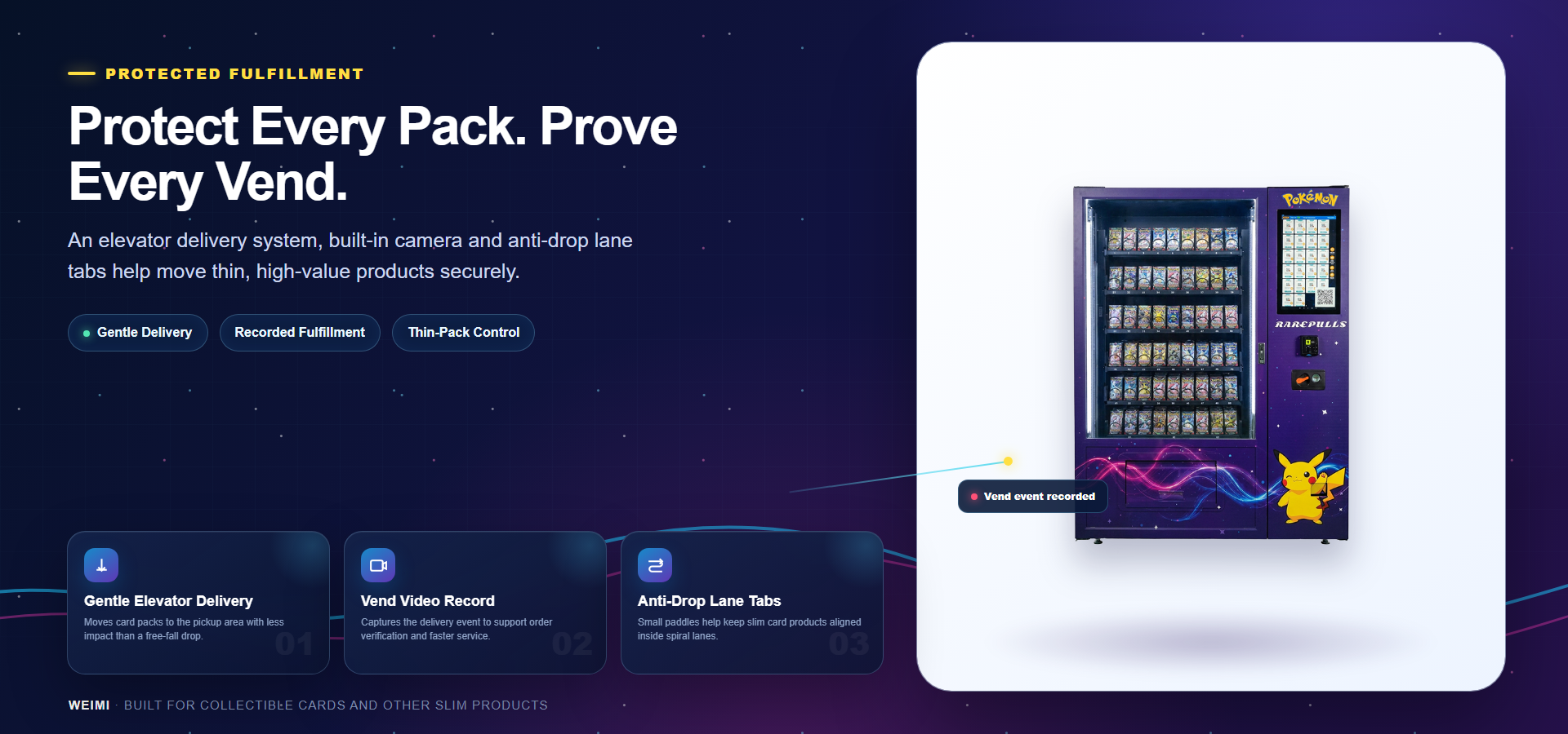 Trading card vending machine with smart touchscreen sales and promotion tools