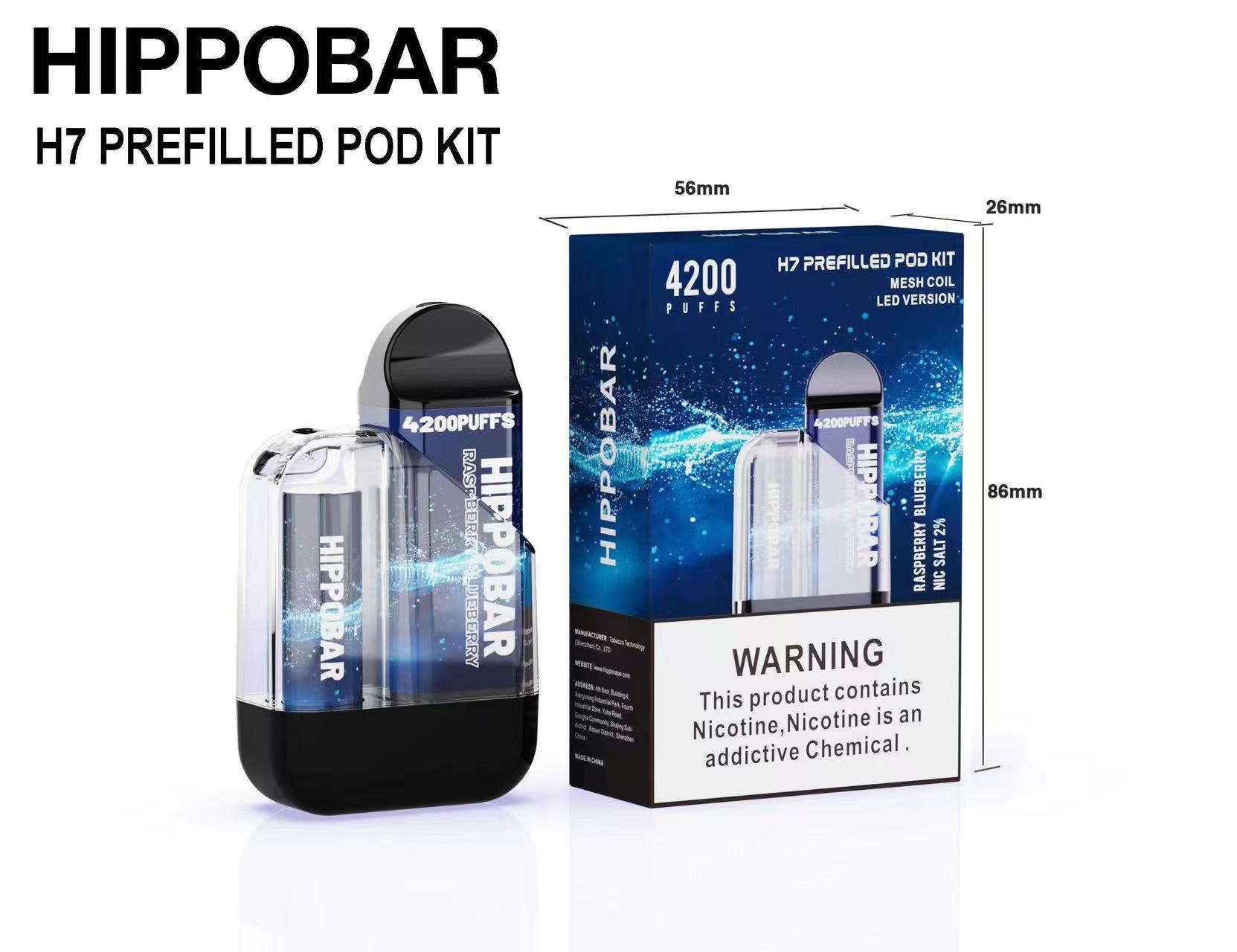 WEIMI HIPPOBAR vape prefilled pod kit size