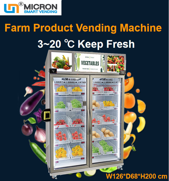 Cashless smart vending fridge fresh healthy food vegetables fruit salad sandwich vending machine outdoor