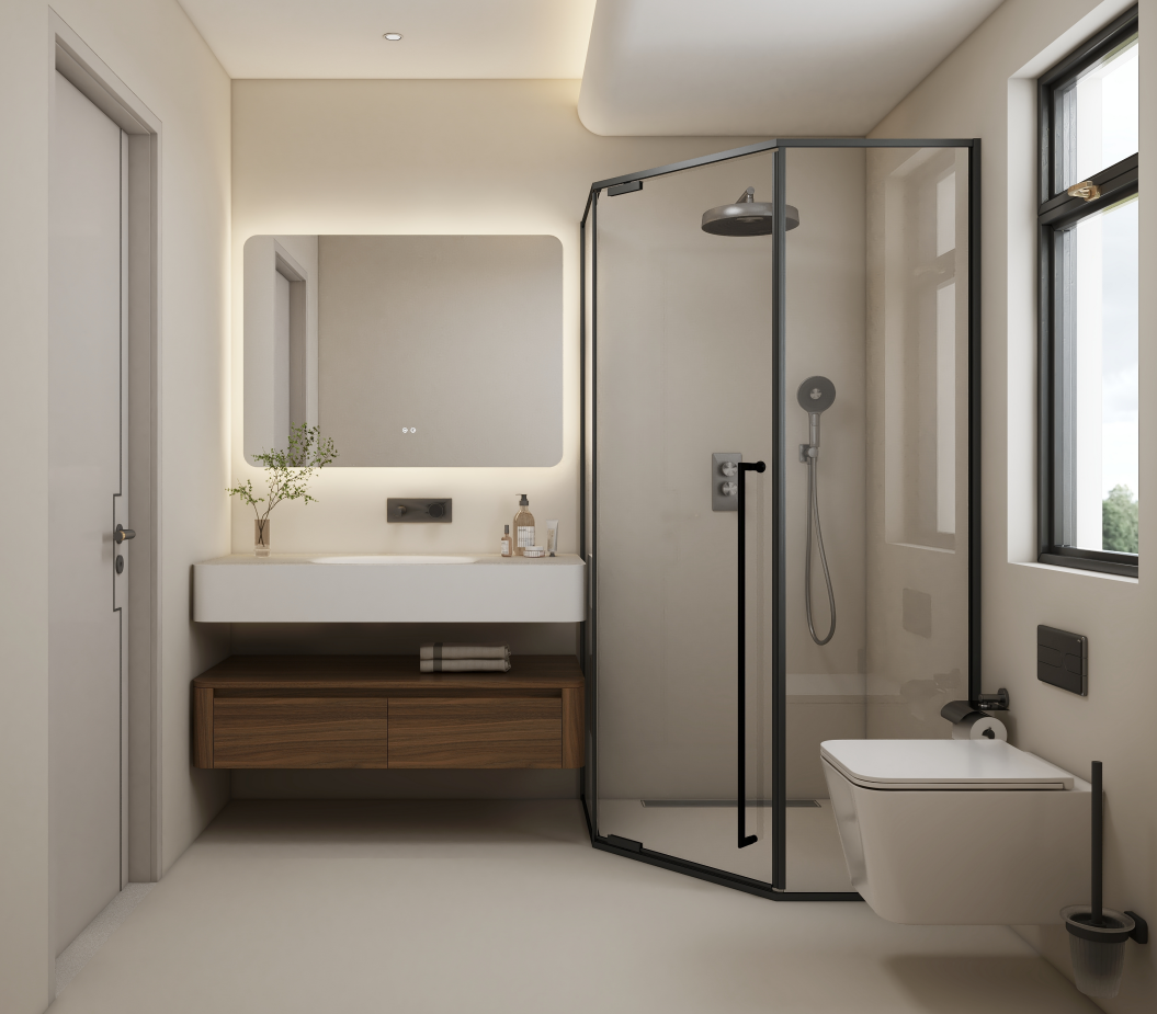 Choose bathroom vanity cabinets made of waterproof materials (like E0-standard plywood) and add a bathroom cabinet organizer (pull-out drawers, adjustable shelves, or hidden compartments) to keep guest toiletries tidy.