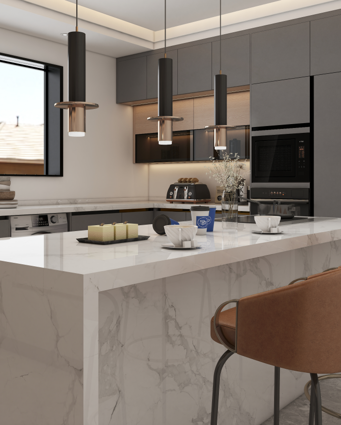 kitchen island size guide showing island bench height and seating space