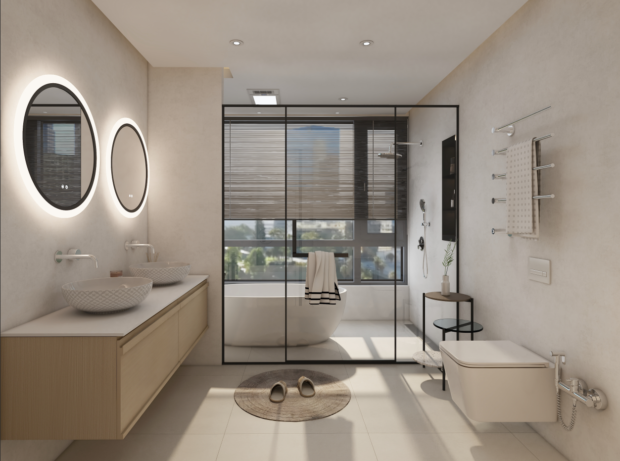 Top mount sink installed on a modern bathroom vanity