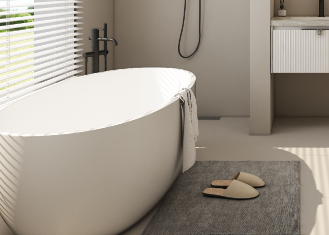 Solid surface bathtub featuring seamless design and long-lasting durability