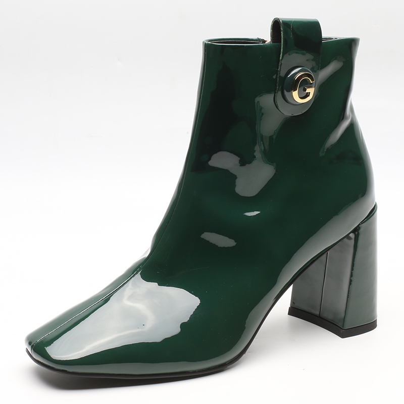 Factory supply wholesale patent leather side zipper women ankle boots